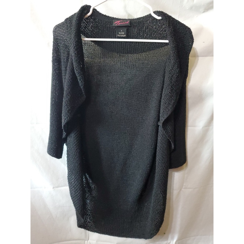 Torrid Plus Size 3 Black Short Sleeve Crochet Knit Open Cardigan Sweater Top